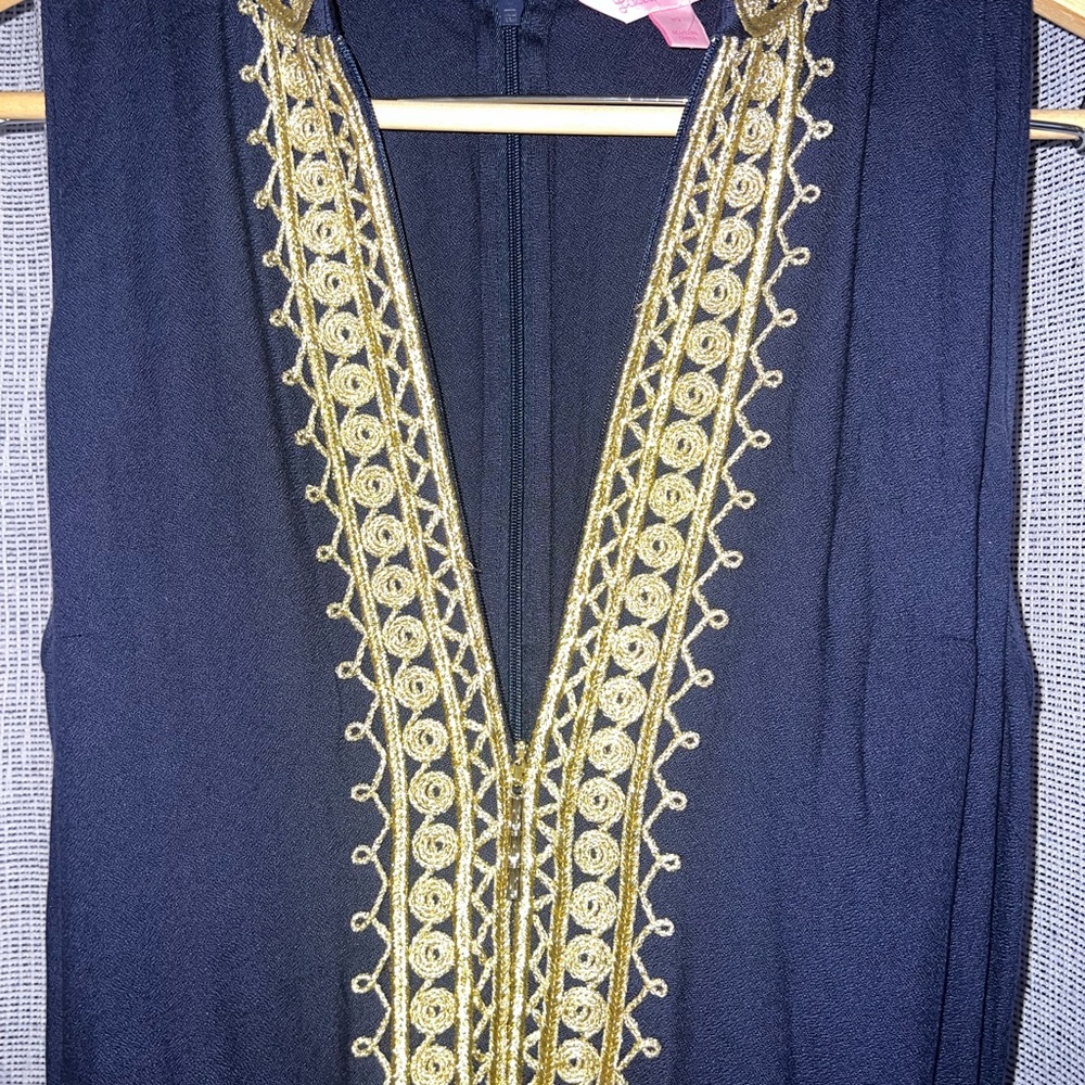 Navy Sleeveless Dress with Gold Embroidery Lilly Pulitzer sz 10 Jane Maxi dress - Picture 10 of 11